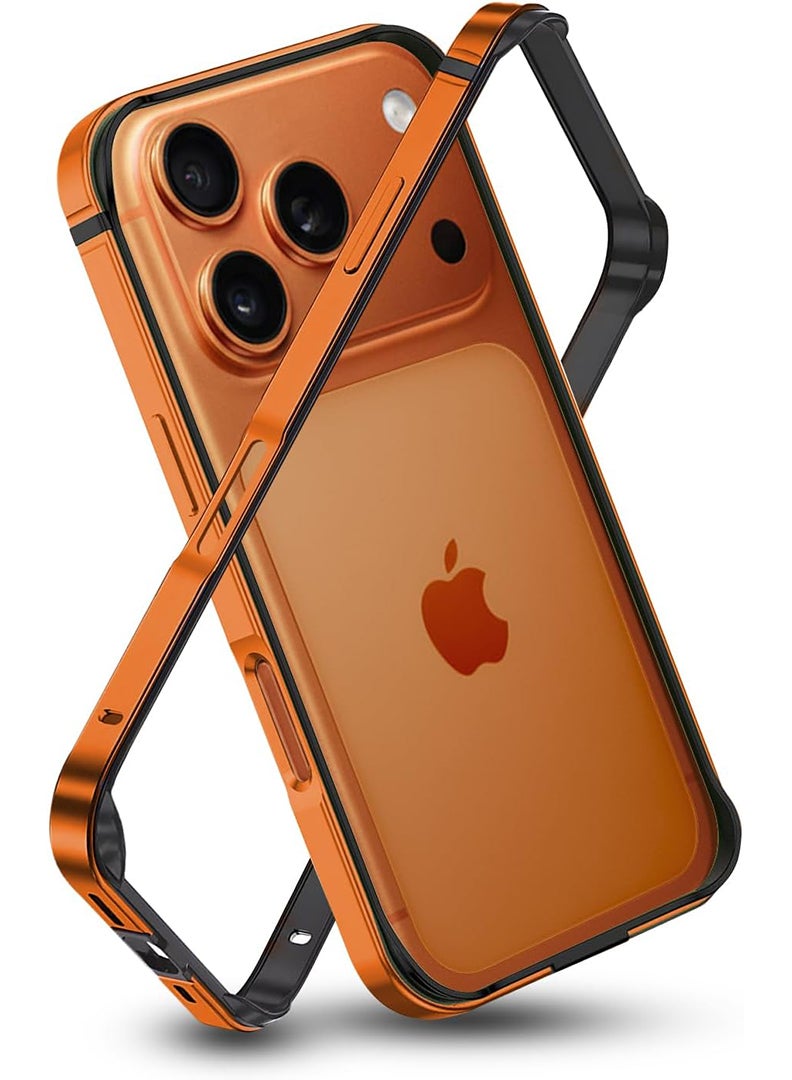 Theodor iPhone 17 Pro max Aluminum Frame Metal Bumper Frame Slim Hard Case Cover, Metal Frame Armor with Soft Inner Bumper, Raised Edge Protection for iPhone 17 pro max for 6.9", Cosmic Orange - Image 1